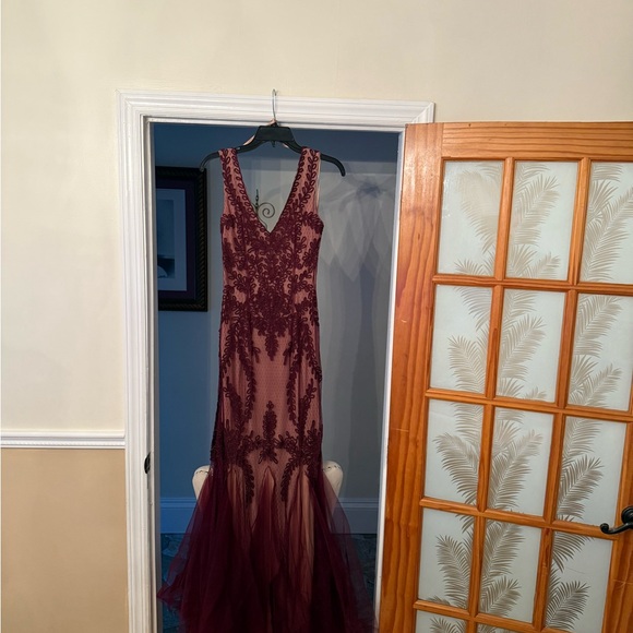 burgundy and tan dress Mermaid Satin Burgundy Long Prom Dress, Mermaid Burgundy Long Formal D   toptby